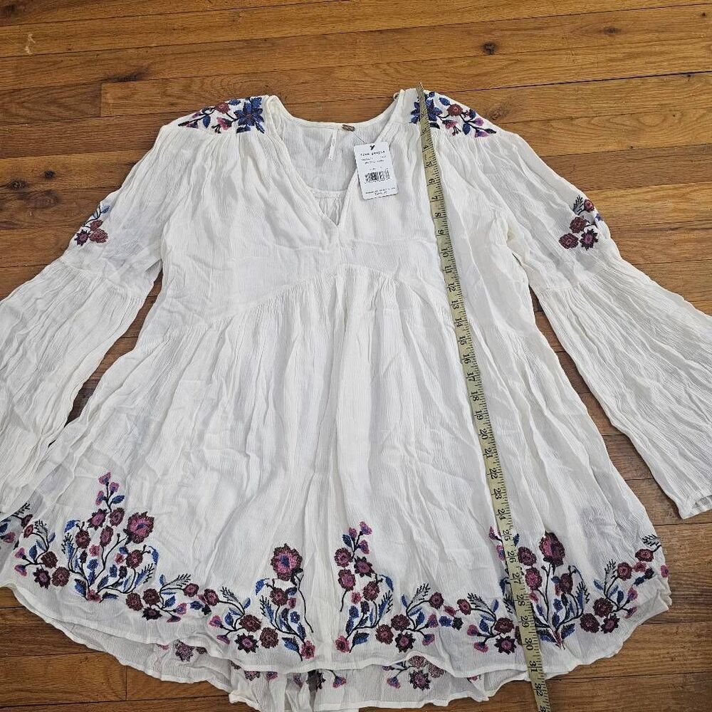 Free People Te amo White Embroidered Boho Tunic Mini Dress Top Bell Sleeves S - Picture 7 of 10